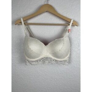 Victoria's Secret Pink Womens Bralette Size Medium D/DD Ivory Cream Lace Bra NEW
